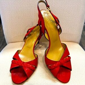 VALENTINO GARAVANI Vintage Burgundy Red Slingback Open Toe Sandals Shoe Heels 8